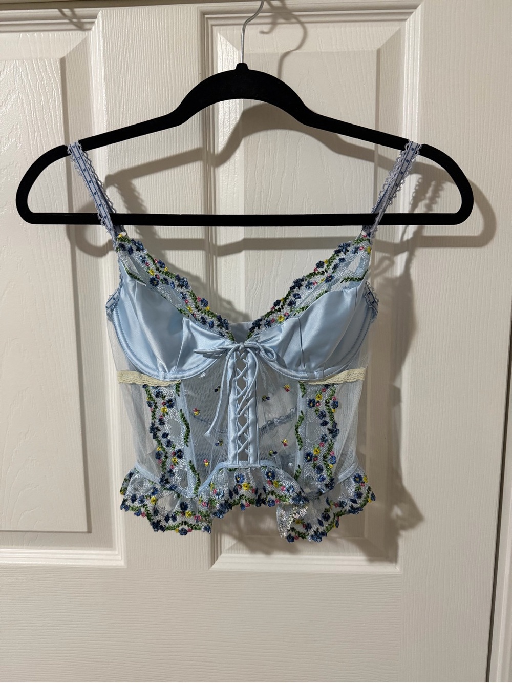 For love and lemons Midsummer Bustier Light Blue Floral Embroidered Top
